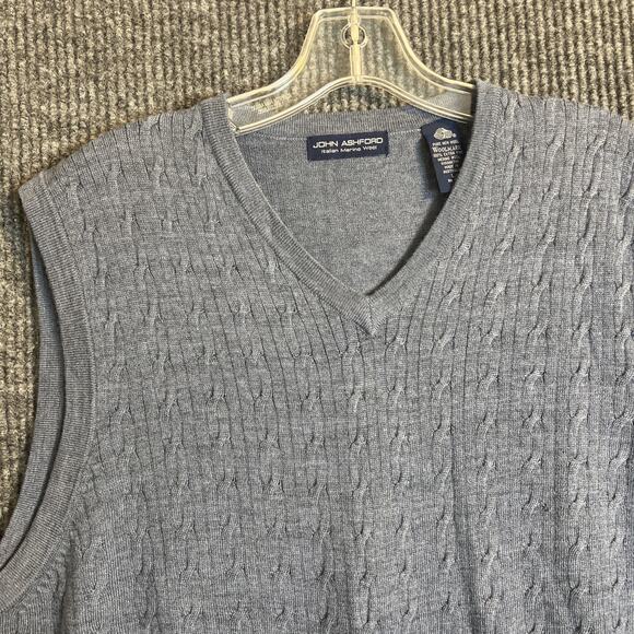 John Ashford Men Sweater Vest Size Large Blue Italian Merino Wool Classic Preppy - Picture 2 of 9
